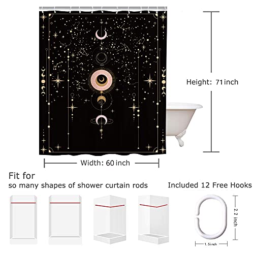 Yookeb Moon Phase Gothic Zodiac Bathroom Shower Curtain Constellation Astrology Galaxy Celestial Mysterious Tarot Witch Aesthetic 60W by 71H Inch Polyester Fabric 12 Plastic Hooks Waterproof Decor by Yookeb - Image 3