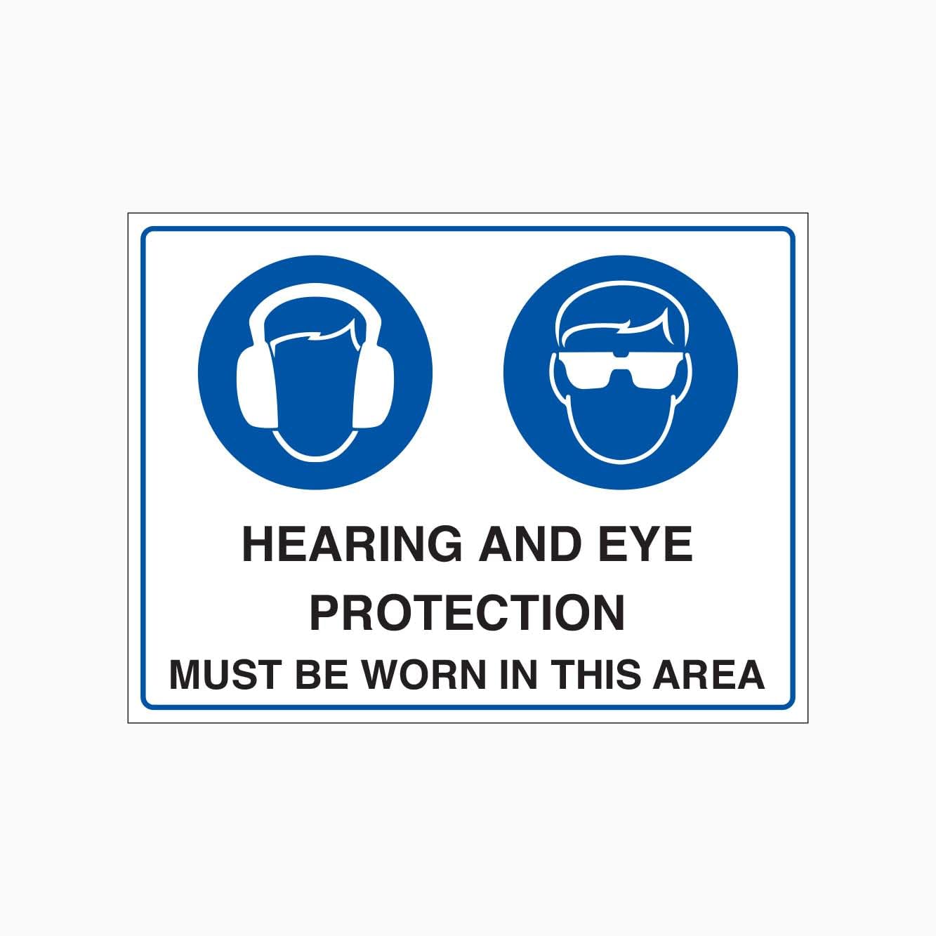 HEARING AND EYE PROTECTION MUST BE WORN IN THIS AREA Sign Workplace Metal Tin Sign 8 x 12 inch for Industrial & Commercial Series
