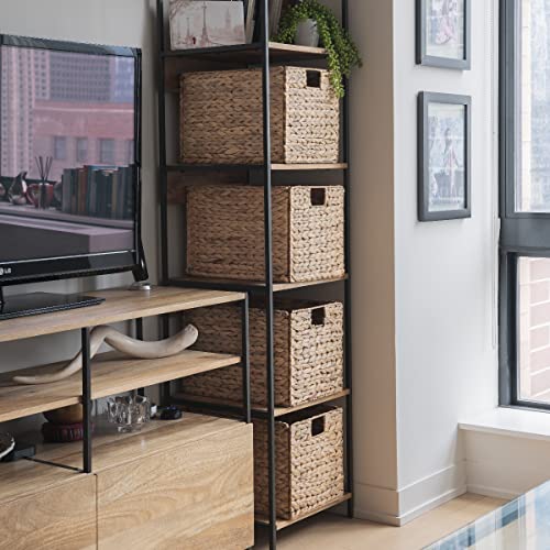 2 Decorative Hand-Woven Small Water Hyacinth Wicker Storage Basket, 16X11X11 Perfect For Shelving Units #TOP1