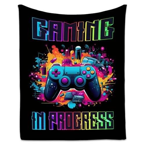 Boy Blanket - 30x40 Inches Cool Gaming Throw for Boys, Girls - Black Soft Fuzzy Blankets for Couch & Office