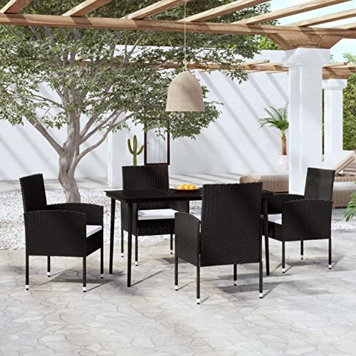 LAPOOH Juego de Comedor de jardín 5 Piezas, Mesa Terraza Exterior Y Sillas, Conjunto Mesa Y Sillas Jardin, Mesa Y Sillas Terraza, Conjunto De Jardin, Negro