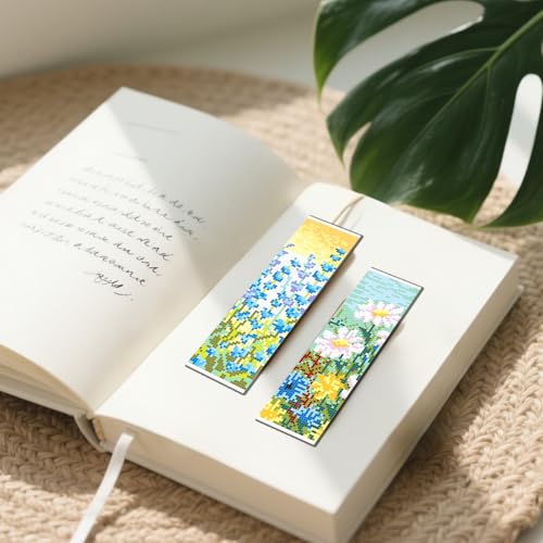 Image of FREEBLOSS 6 Set Cross Stitch Bookmark Kit Wild Flowers Pattern Stamped Cross Stitch Kit 11CT Embroidery Kits with Instructions for Beginners Adult 20x6cm /8x2.4inch