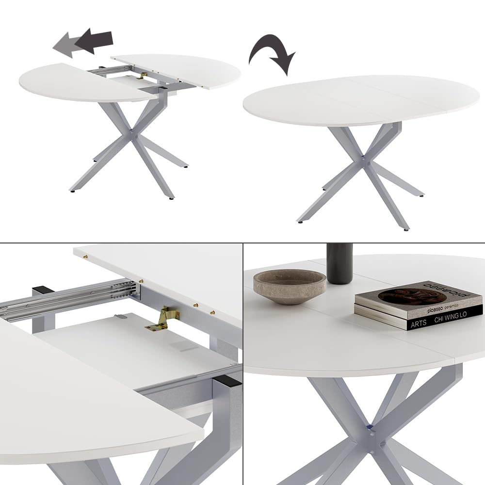 Vicco tavolo da pranzo allungabile Loyd, Bianco/Grigio, 120 x 76.5 cm Estensibile, adatto per l'estensione della superficie del tavolo quando necessario