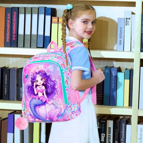 Image of HPJGD 3PCS Mermaid Backpack for Girls, Water Resistant Kids Bookbag Set with Lunch Box,Cute Elementary School Bag for Preschool Toddler