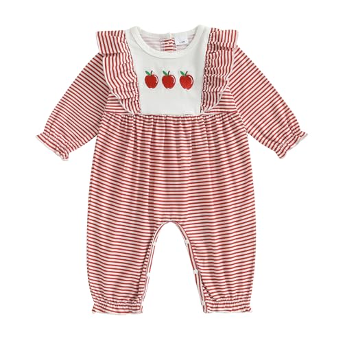 Baby Girls Romper Casual Apple/Duck Embroidery Striped Long Sleeve Jumpsuits for Newborn Infant Fashion Clothes