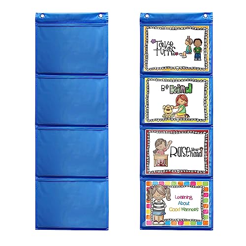 Mewise Pocket Chart for Classroom Cards,Drawing,Pictures,Class Demonstrations,Hanging Bags for Classroom (4 Pockets)