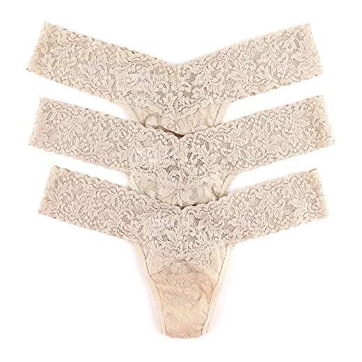 hanky panky Low Rise Thong - Tanga, Unterwäschen Damen Baumwolle Tiefer Schnitt, Lingerie Slip Damen aus Stretch-Spitze Signature Lace, Color Chai - One Size [3er-Pack]