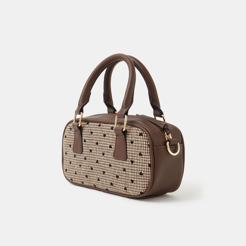 Image of Accessorize London Women's Brown Heart Houndstooth Bowler Bag