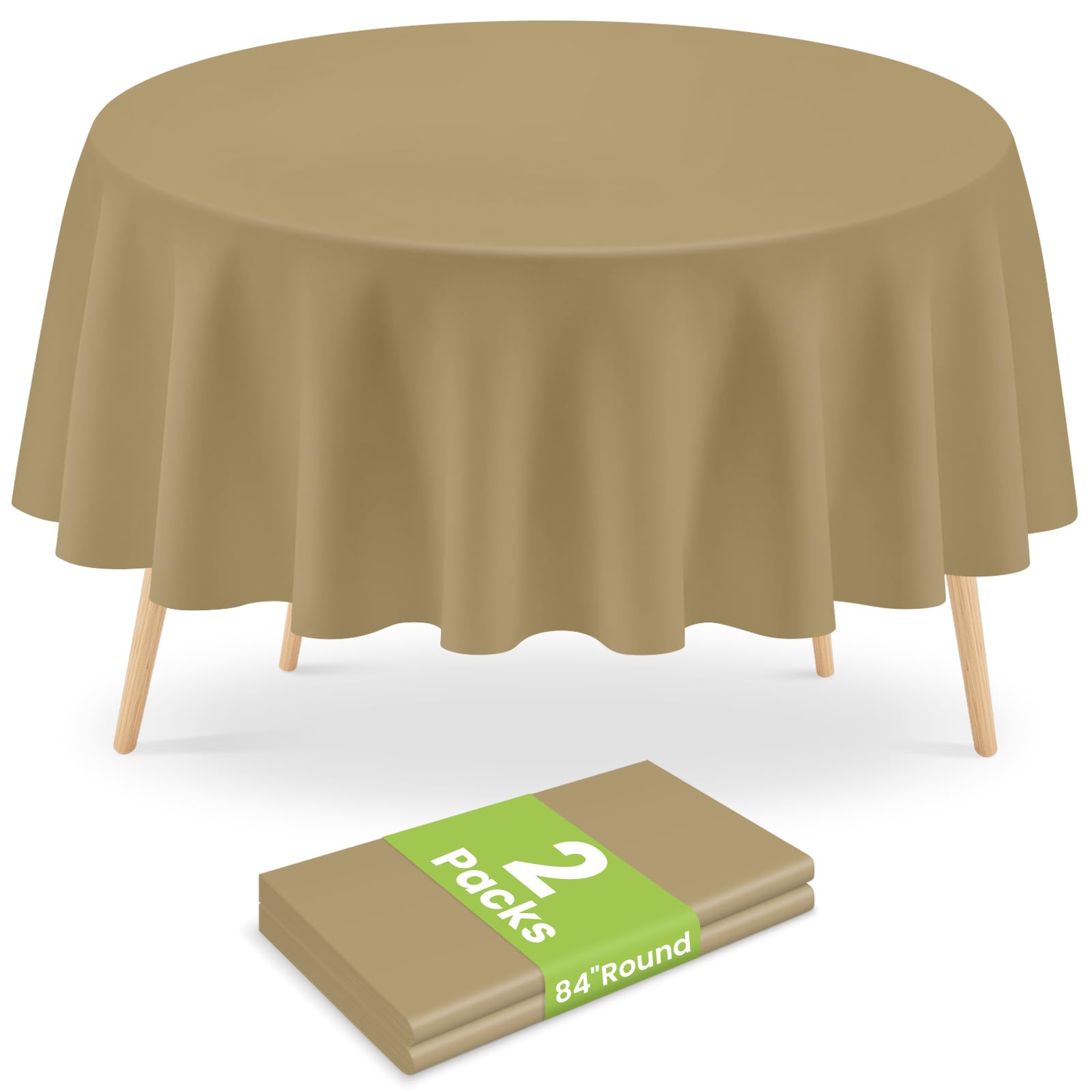 Mulbozy 2 Pcs Gold Table Cloth, Disposable Round 84 Inch