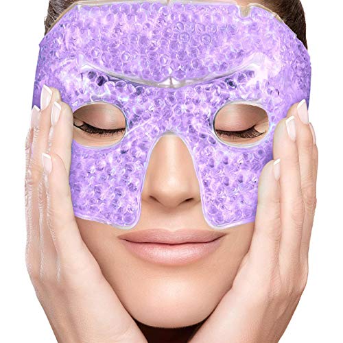 PerfeCore Eye Mask Get Rid of Puffy Eyes Migraine Relief, Sleeping, Travel Therapeutic Hot Cold Compress Pack with Cover Gel Beads, Spa Therapy Wrap for Sinus Pressure Face Puffiness Headaches Blue