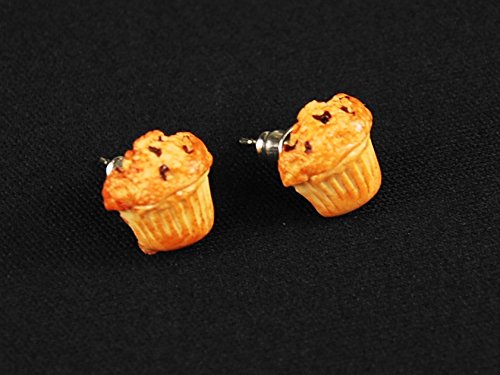 Muffin Earrings Ear Studs Earstuds Miniblings Tart Blueberry CuPCake Beige3