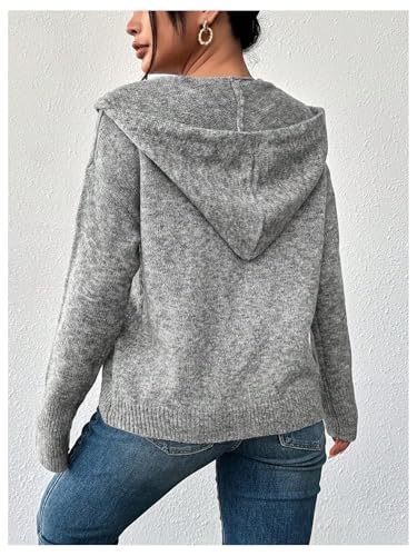 Women's Plus Size Button Down Cardigan Long Sleeve Knit Drawstring Hooded Sweaters Fall Clothes2