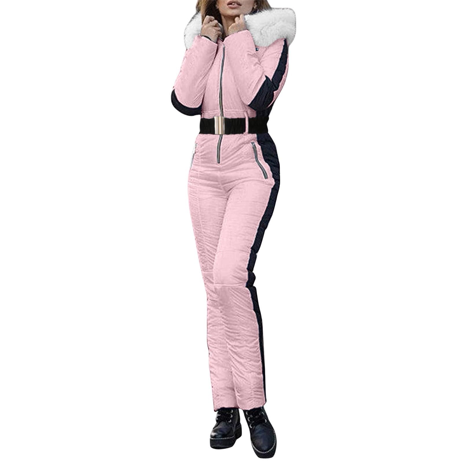 Skianzug Einteiliger, Skioverall Winter, Warme Schnee Skifahren, Damen Schneeanzug, Warme wasserdicht Schneejacke, Sätze Outdoor Jumpsuit, Langer Overall mit Kapuze, Reißverschluss Skianzüge