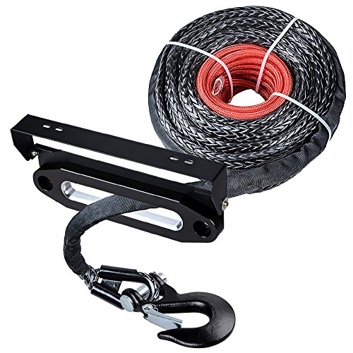 Astra Depot 95ft x 3/8 inch (0500LBs Synthetic Winch Rope Heat Guard + 10 inch (Lack Chrome Hawse Fairlead with 4 Mounting Hole 254mm Flip-Up License Plate Holder + Grade 70 Steel Hook