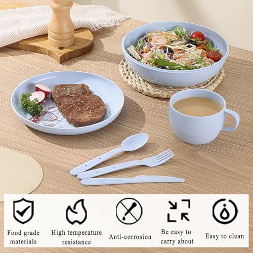 Evanda Camping Mess Kit con Cuenco, Plato, Taza, Cuchara, Tenedor, Cuchillo y Bolsa de Transporte, Accesorios Reutilizables Esenciales para Camping miniatura 4