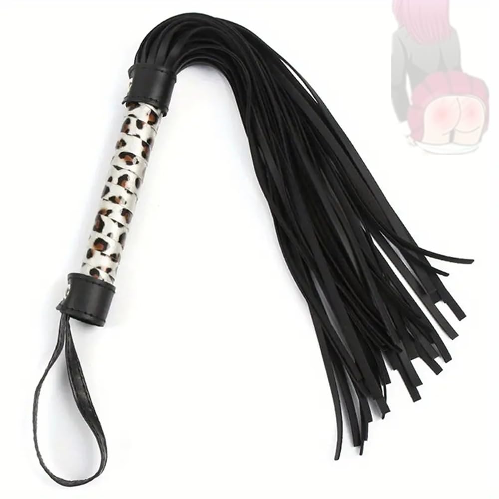 Cravache en cuir noir imprimé léopard pour femme