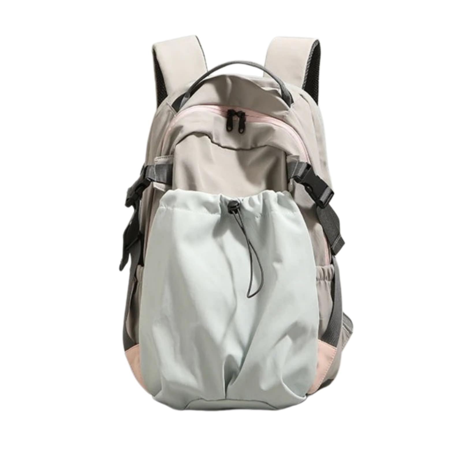 Zaino A Spalla in Nylon Unisex, Grande Borsa Casual di Stoccaggio con Tasca Laterale Cordone per Trasportare Tutti I Giorni-Khaki