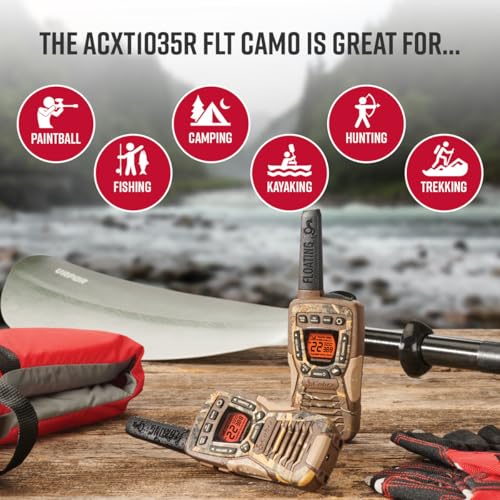 Image of Cobra ACXT1035R FLT CAMO Waterproof Walkie Talkies - Rechargeable, Floats, 22 Channels, Long Range 37-Mile Two-Way Radio Set (2-Pack)