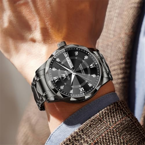Image of OLEVS Watches for Men Luxury Diamond Casual Large Dial Watches Stainless Steel Waterproof Business Dress Analog Luminous Date Mens Watches