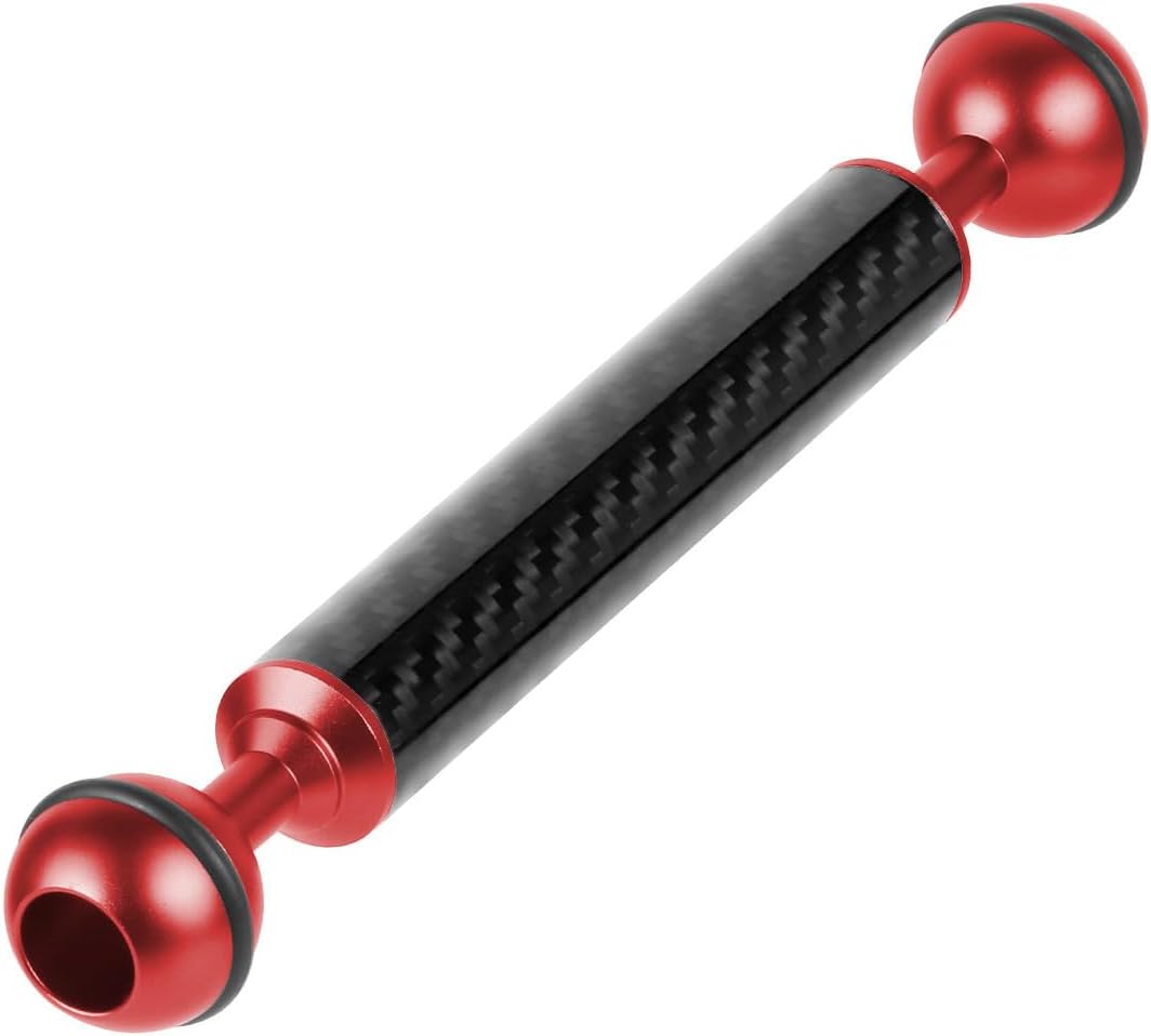 Carbon Fiber Underwater Float Arm, 1-inch Dual Ball Buoyancy Arm for Underwater Camera Tray, Video Light & Strobe for Scuba Diving Photography & Videography (Red, 6 inches)