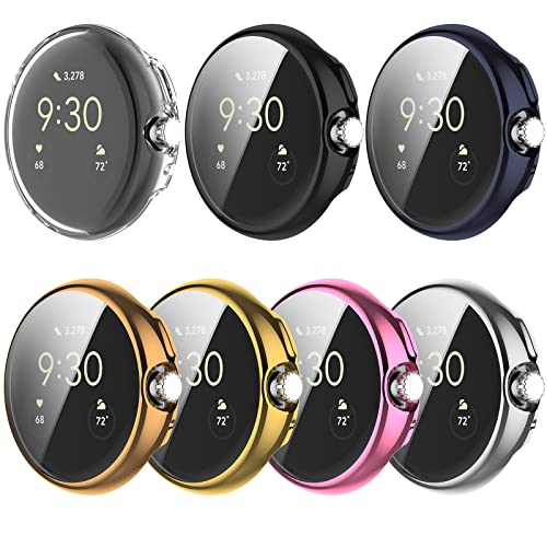 Case Covers Compatible with Google Pixel Watch/Pixel Watch 2 Case, Ultra Slim Soft TPU Case&Screen Protector Full Cover Protective Case for Google Pixel Smart Watch (7-Pack)