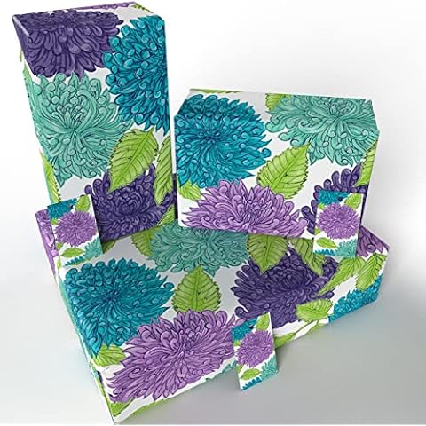 Re-wrapped - Blue Dahlias Wrapping Paper - 3 sheets & tags - Birthday - 100% Recycled & Recyclable Luxury ECO Gift Wrap - for Her Women Female Cover