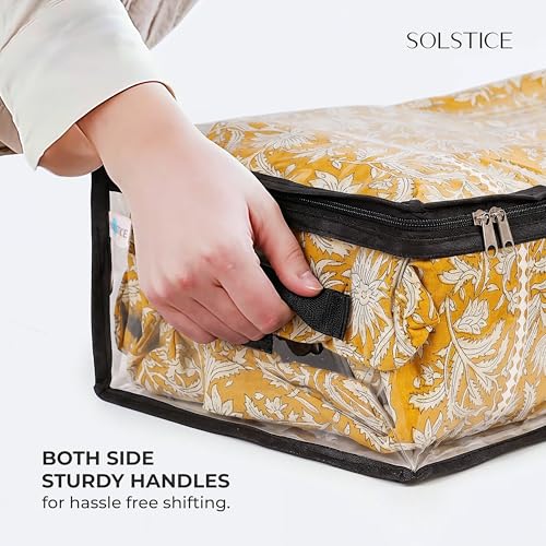 Image of SOLSTICE Transparent Storage Bags for Clothes, Saree Cover Organizer, Waterproof PVC Storage Bag, Wardrobe Clothes Organizer for Small Blankets, Bedsheets, Toys & Documents (Pack of 4)