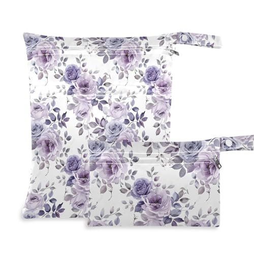 Coikll Wet Dry Bags for Cloth Diaper 2 Pack Waterproof Yoga Gym Bag for Swimsuit Wet Clothes Baby Items-?Purple Camellia?