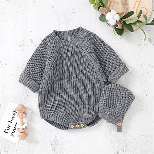 Toddler Pullover Sweater Newborn Infant Baby Solid Knit Romper Cotton Long Sleeve Boy Girl Fall Winter Bodysuit Hat4