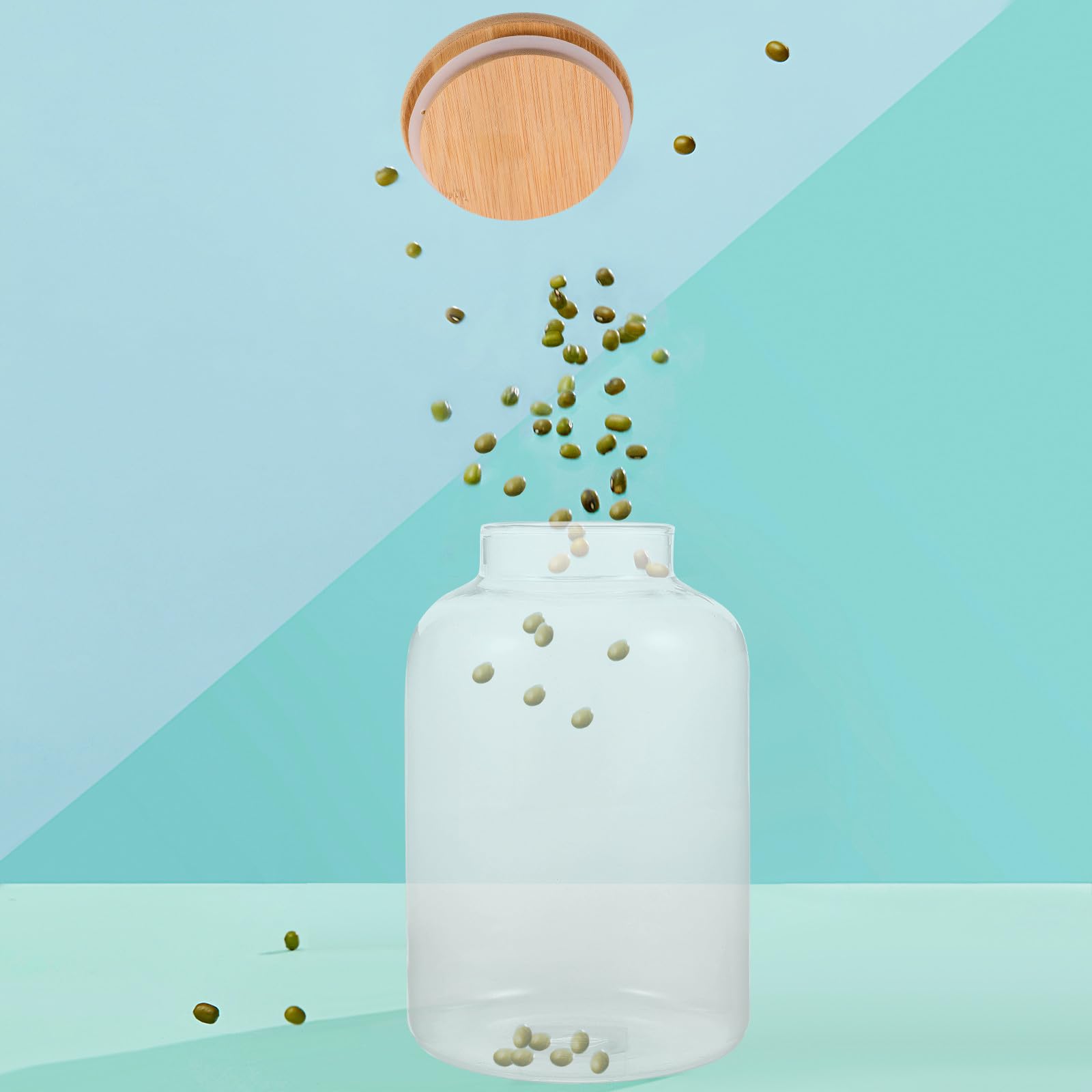 Vorratsglas und Praktische Versiegelung Luftdichter Glas Aufbewahrungsbehälter Borosilikatglas mit Holzdeckel Hohe Härte für Getreide und Hülsenfrüchte für Küche
