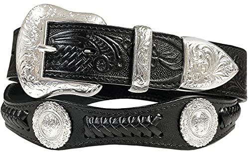 Belts.com Floral Engraved Western Buckle Embossed Full Grain Leather Belt 1-1/2"(38mm) Wide (Black, 42)