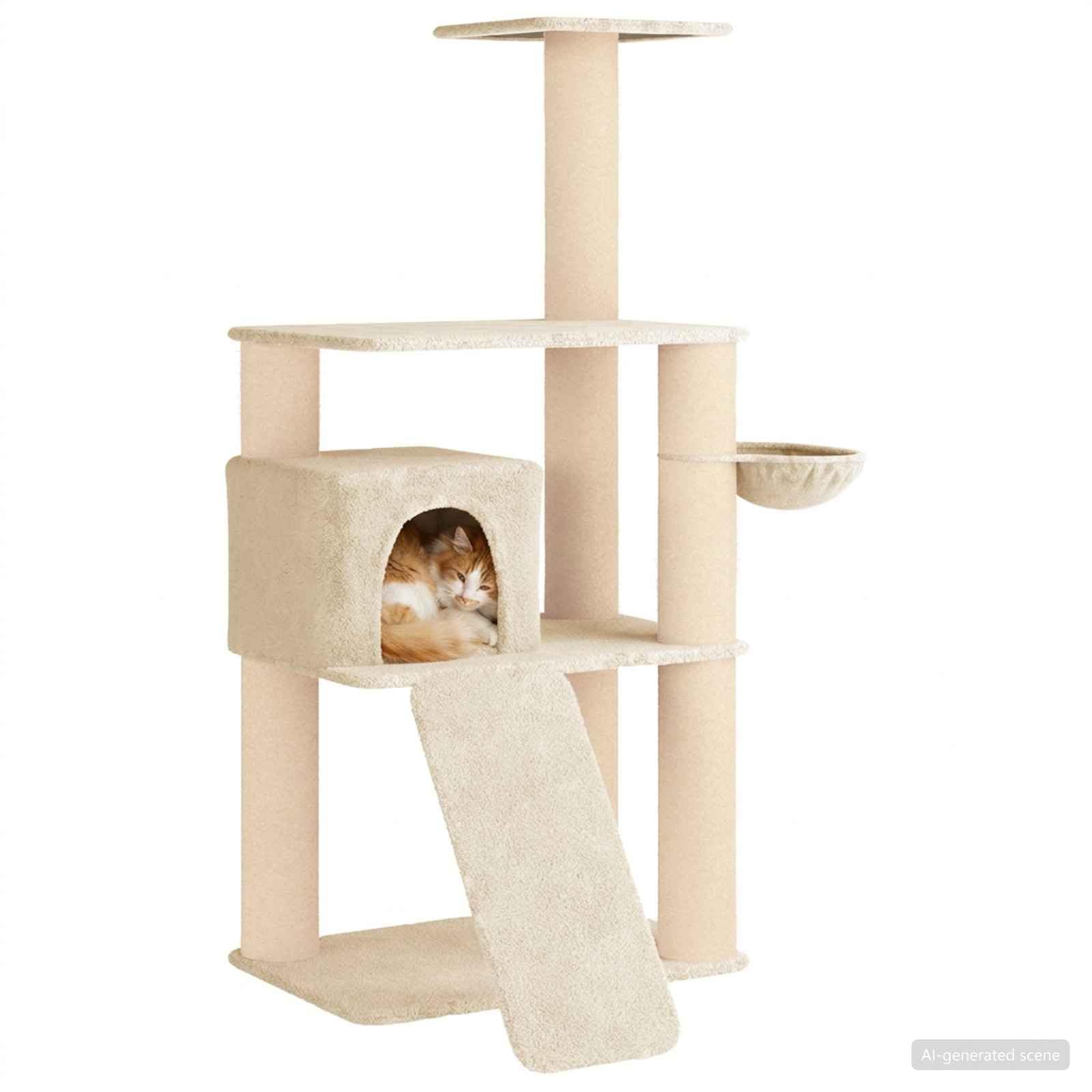 Árbol rascador para gatos con columnas rascadoras de sisal y cueva integrada de 173 cm, marco de madera estable, diseño de varios niveles, superficie de descanso acogedora, adecuado para casa