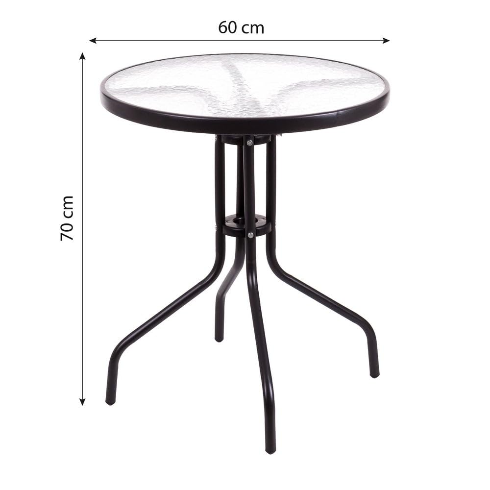 LOLAhome Mesa de jardín de Acero y Cristal Templado | De Ø 60 cm | Pintuta Color Antracita con epoxi Anticorrosión | Resistente y Duradera | Balcón, Terraza o Jardín | Trivia