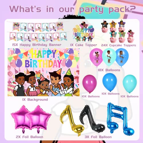 94Pcs Tv Music Corner Theme Party Decoration Girl Music Program Including Banners, Backdrops, Cupcake Toppers, Music Notation Balloon And Pentagram Balloons For Girls Music Birthday Party Supplies #TOP1