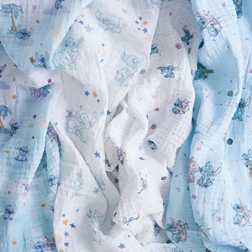 Image of aden + anais Essentials Muslin Swaddle Blankets, Newborn Receiving Blanket for Swaddling, 100% Cotton Baby Swaddle Wrap, 4 Pack, Lilo & Stitch