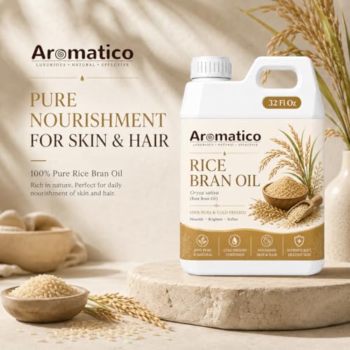 Image of AROMATICO Rice Bran Oil for Skin, Hair and Body Care, Multipurpose Carrier Oil for Massage, Scalp Care, Dry Skin Routine, DIY Beauty and Natural Glow - 946 ml