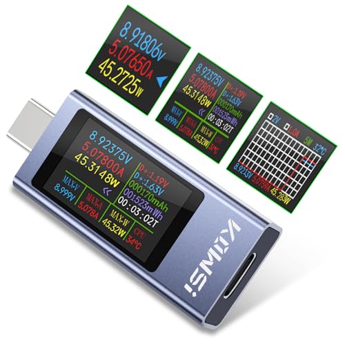 VOKTTA 360W USB Tester Messgerät USB C Tester 4-30V 0-12A Type-C Digital Multimeter Power Meter Multifunktionales Messgerät für Spannung Strom Leistung Kapazität CPU-Temperatur