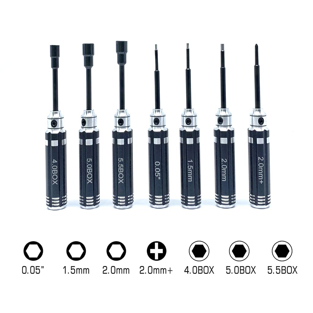 7PC Hex Screwdriver Set For RC Cars - Nut Drivers & Tips For TRX4M SCX24 FCX24 Mini Crawler Repair