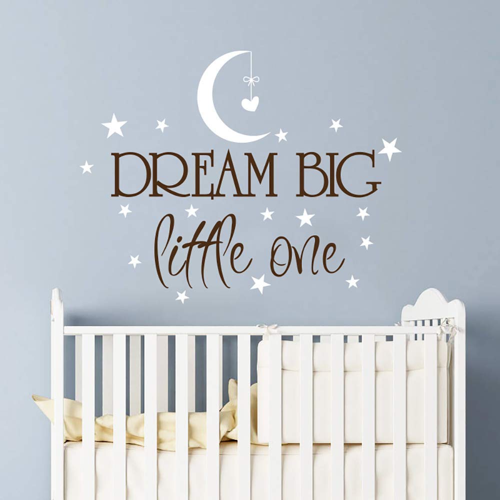 Dream Big Little One Wall Decals Nursery Quote Decal Moon and Stars Vinyl Sticker/Nursery Wall Decor Quotes Baby Boy Room Wall Decals vs33