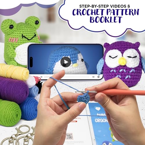 Animals Crochet Kit for Beginners – Set of 3 Easy-to-Use Knitting Kit for Adults with Yarns, Tools & Instructions for Creating Handmade Gifts, Nice for Stress Relief, Great as Mothers Day Gift for Mom - Thumbnail 3