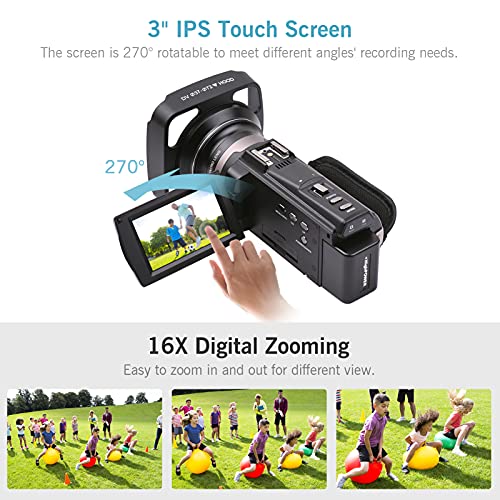 Funien 4K 60FPS Ultra HD Digitale Videokamera DV-Camcorder 48MP 16X Zoom 3-Zoll drehbarer LCD-Touchsn WiFi-Sharing IR… – Bild 8