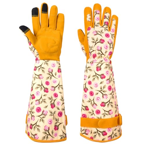 Ainiv Gants de Jardinage Longs pour Femmes, Gants de Travail de Jardin Anti-épines, Légers et Respirants pour Le Jardinage Extérieur (L, Jaune)