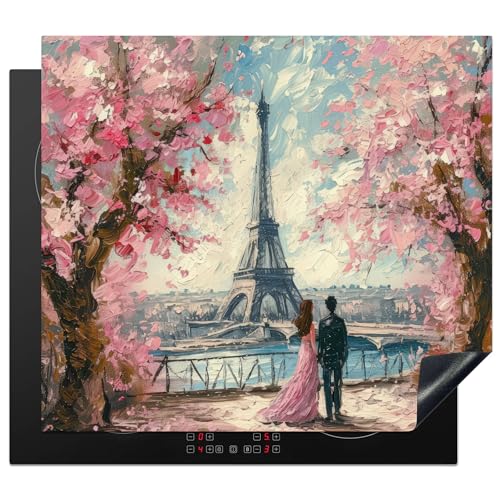 KitchenYeah© Protège Plaque Induction 59x52 cm Deco Cuisine Accessoire Pratique Protection De Vitroceramique Kitchen Gadget Tour Eiffel - Couple - Rose -...