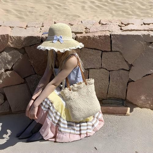 Bolso Tote de crochet hecho a mano de algodón con forro de lino miniatura 6
