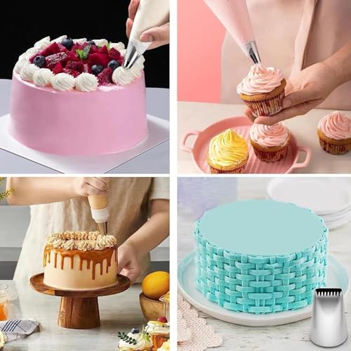 Image of Cake Making Set Combo Cake Turntable,12 Cake Decorating Nozzle, 3 Pcs Set Scraper, 3 Pcs Knife (All Product Reusable) (Combo 3)