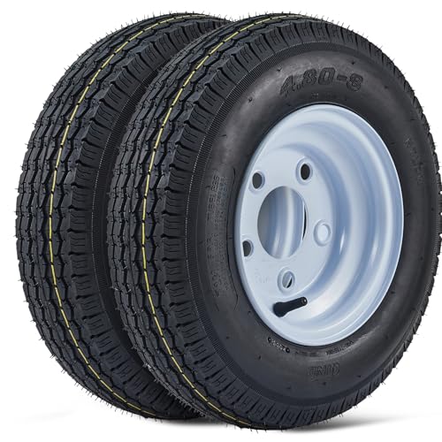 Image of 2 Pack 4.80-8 4.80x8 480-8 4.80-8 Trailer Tires with 8'' Rims, 5 Lug on 4.5'', Load Range C, 6PR