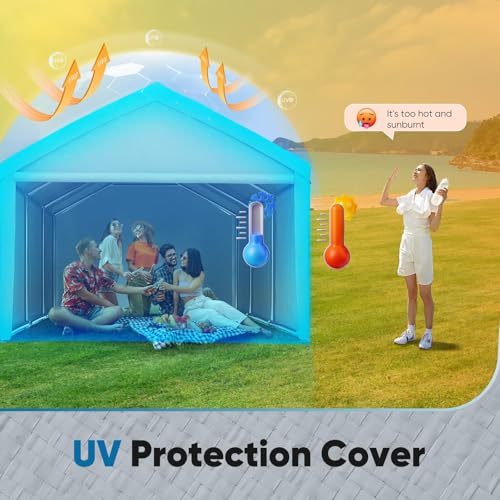 Image of ADVANCE OUTDOOR 10x20 ft Carport Replacement Top Cover w /Leg Cloth, Heavy Duty Waterproof & UV Protected, Easy Installation with Ball Bungees, Gray, Roof Only