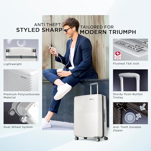 Image of Carlton Alumina | Check-in Trolley Bag, 69 Cm Medium Hardsided Luggage | 8 Wheels, TSA Lock | Polycarbonate | Premium Suitcase for Travel | 5 Year International Warranty | Metallic Silver