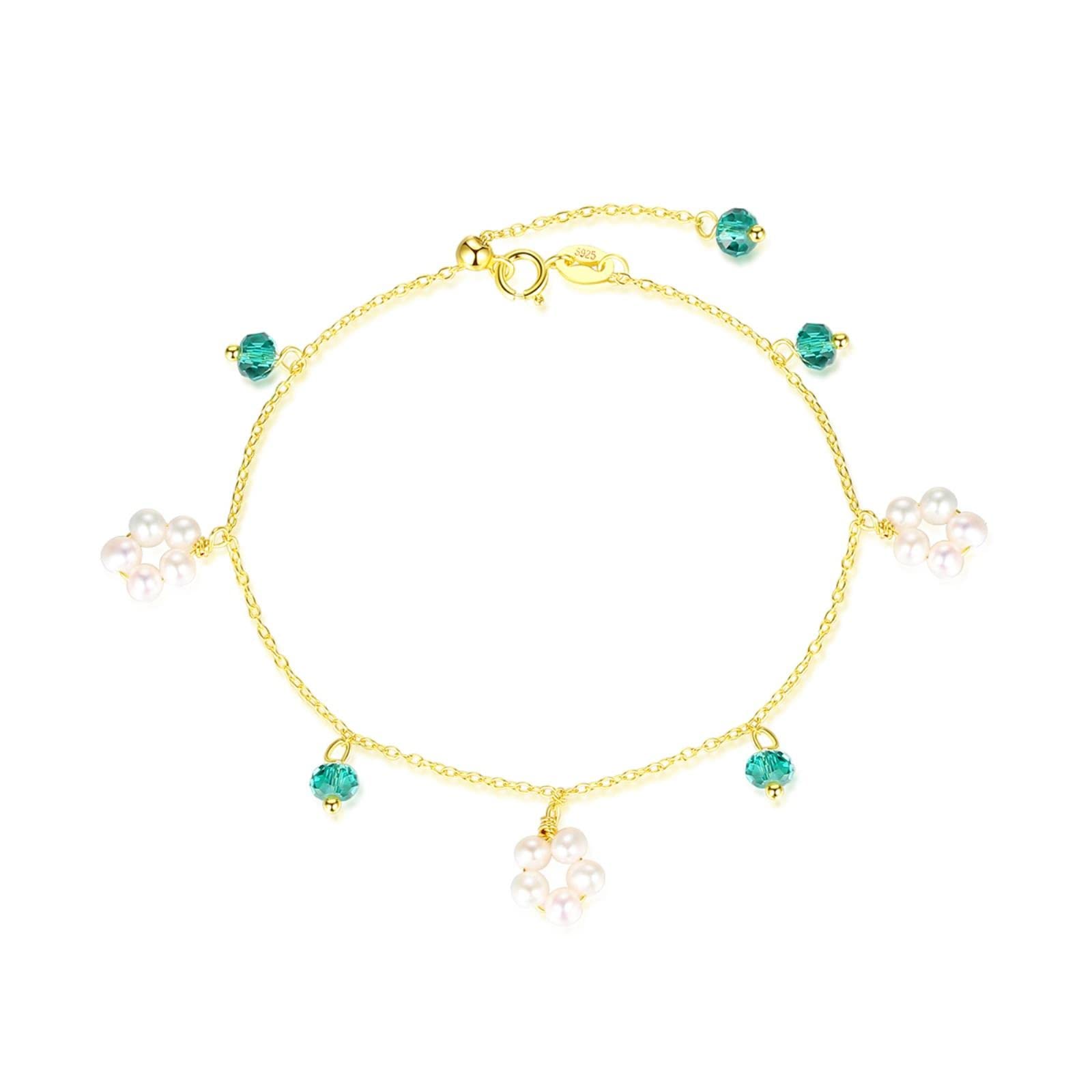 Braccialetti con catena a maglia in argento sterling 925 Bracciale con ciondoli in perle naturali con topazio verde per gioielli da donna Bracciali regalo