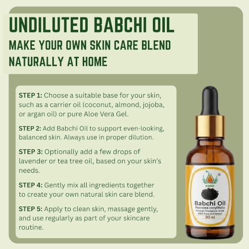 Image of KUNJ Babchi Oil 10ml - 100% Pure & Natural Cold Pressed Undiluted Babchi Oil for Skin, Face, Hair & Scalp Care | Supports Natural Glow, Smooth-Looking Skin & Hair Nourishment